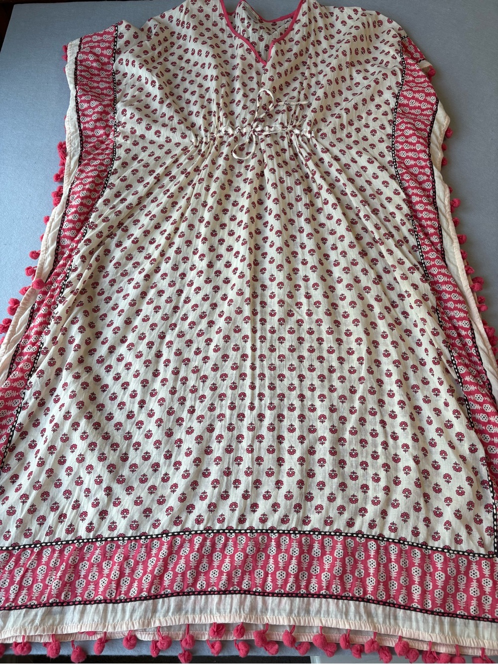 J. Jill Floral Kaftan Boho Pom-Pom Kaftan Dress sz S-L Cotton Beach Coverup - Picture 4 of 10